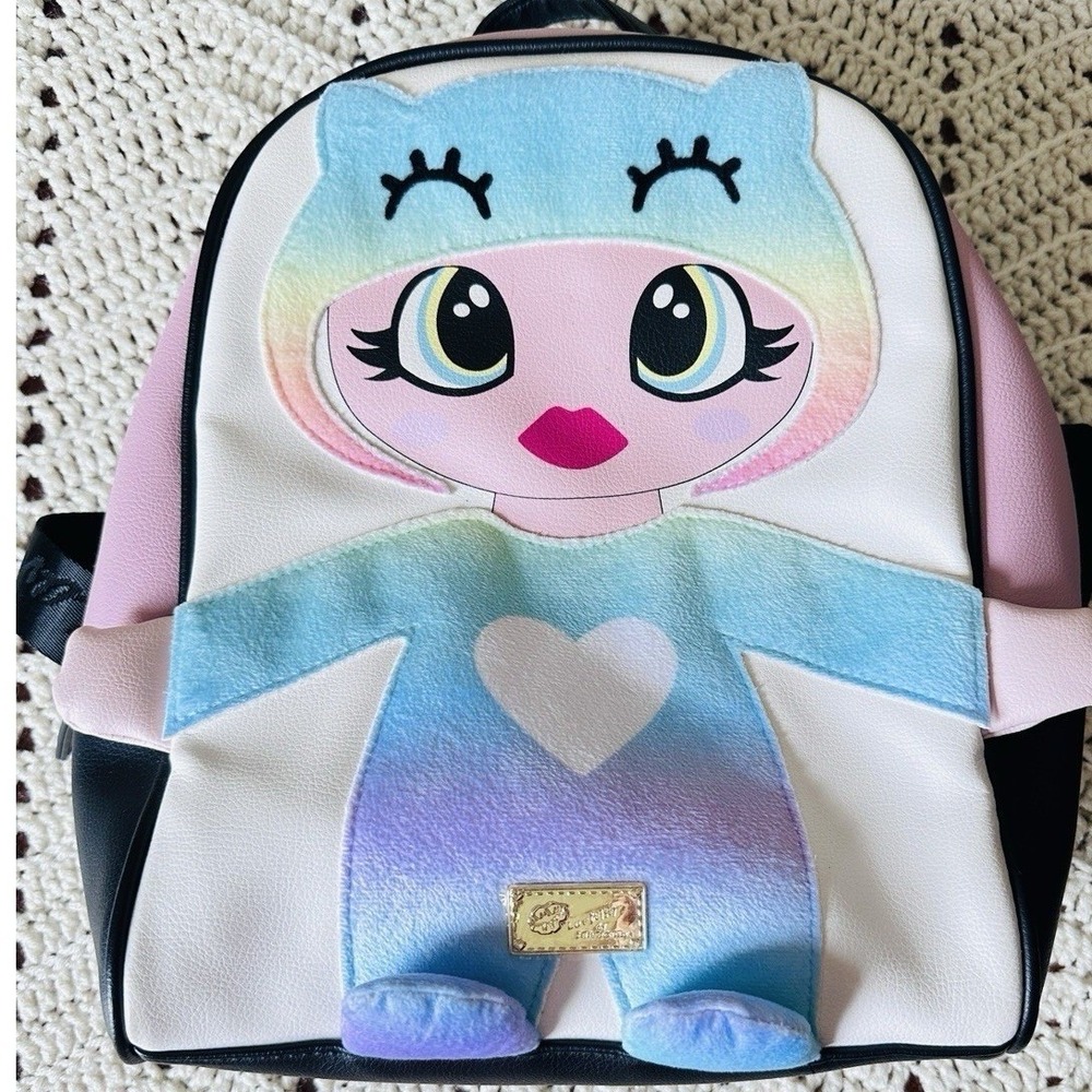 Luv Betsey Johnson Mini Backpack Doll Character Rainbow Heart Pink White Black